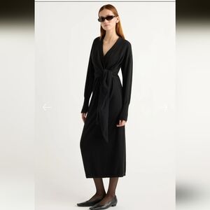 Modern Citizen Linden Tie-Front Sweater Dress Black Long Sleeved Petite Medium